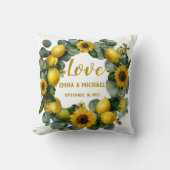 ひまわりとレモンのかすかなリースラブデザイン クッション (正面)