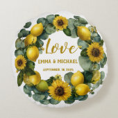 ひまわりとレモンのかすかなリースラブデザイン ラウンドクッション (裏面)