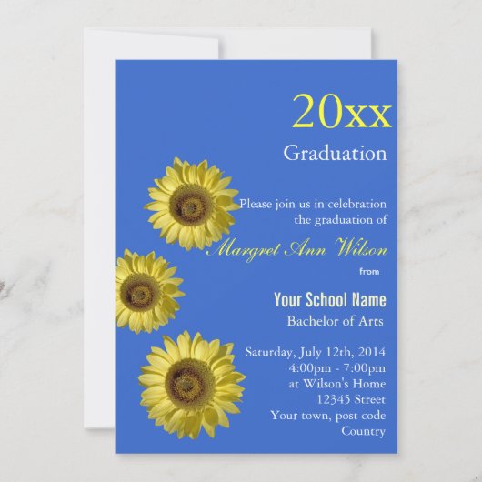 ひまわりと卒業式の祝い 招待状 (正面)