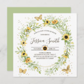 ひまわりと可愛い蝶のベビーシャワー 招待状 (正面/裏面)