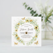 ひまわりと可愛い蝶のベビーシャワー 招待状 (スタンド正面)