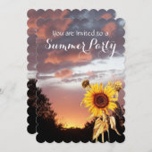 ひまわりと夏の夕焼けのラスティックウェディングパーティー 招待状 (正面/裏面)