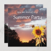 ひまわりと夏の夕焼けのラスティックウェディングパーティー 招待状 (正面/裏面)