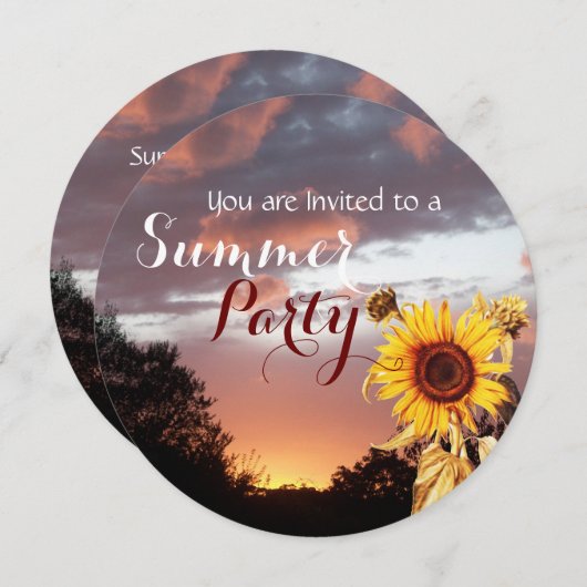ひまわりと夏の夕焼けのラスティックウェディングパーティー 招待状 (正面/裏面)