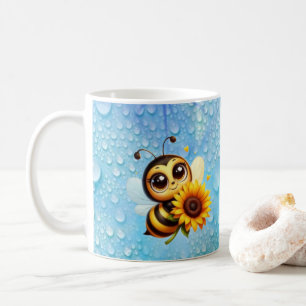ひまわりと新鮮な水滴を持つ美しい蜂 コーヒーマグカップ