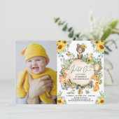 ひまわりと森林のワイルドな1歳誕生日写真 招待状 (スタンド正面)