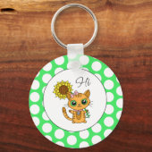 ひまわりと水玉模様のかわいい猫 キーホルダー (正面)