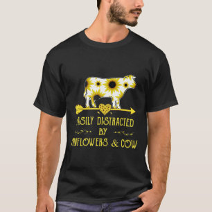 ひまわりと牛に簡単に気を取られる Tシャツ