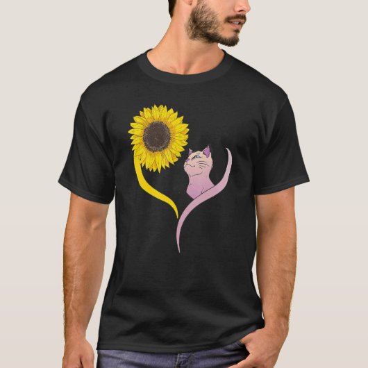 ひまわりと猫とネコ Tシャツ (正面)