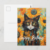 ひまわりと猫の愛らしい誕生日 ポストカード (正面/裏面)