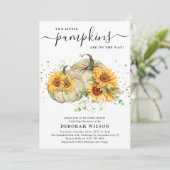 ひまわりと白いかぼちゃの双子 秋のベイビーシャワー 招待状 (スタンド正面)