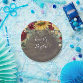 ひまわりと真っ赤なバラのラスティックオータムウェディング ペーパープレート (パーティー)