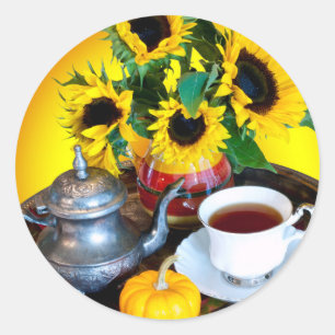 ひまわりと秋のお茶会 ラウンドシール