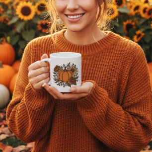 ひまわりと秋の花のカボチャ コーヒーマグカップ
