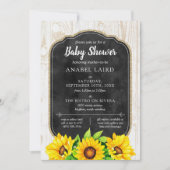 ひまわりと素朴な木のカントリー ファーム ベイビー シャワー 招待状 (正面)