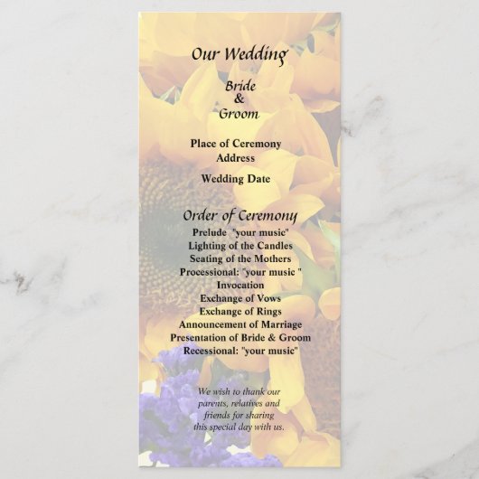 ひまわりと紫のスタチスの花束 プログラム (正面)