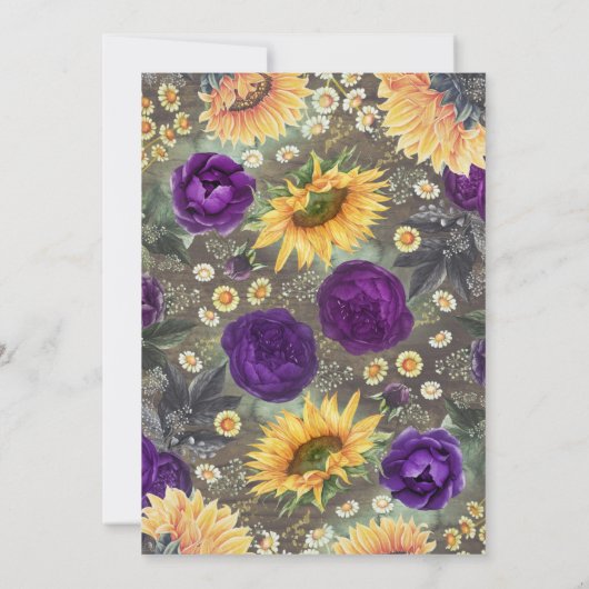 ひまわりと紫のバラの結婚記念日 招待状 (裏面)