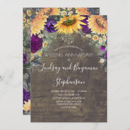 ひまわりと紫のバラの結婚記念日 招待状