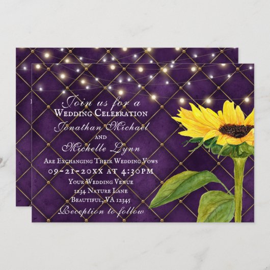 ひまわりと紫の上の明結婚かり 招待状 (正面/裏面)