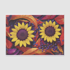 ひまわりと紫の果実、秋の庭 薄葉紙