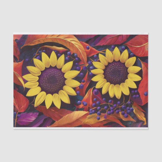 ひまわりと紫の果実、秋の庭 薄葉紙 (正面)