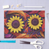 ひまわりと紫の果実、秋の庭 薄葉紙 (クラフト)