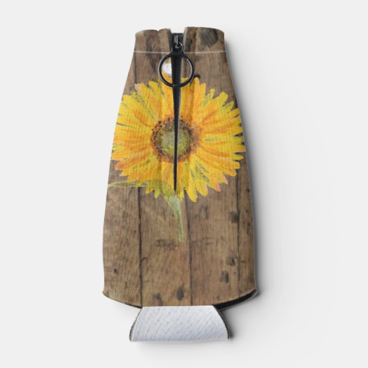 ひまわりと自然な花のウェディング ストリング ライト ウッド ボトルクーラー (裏面)