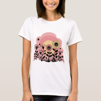 ひまわりと花のグラフィックTシャツ Tシャツ