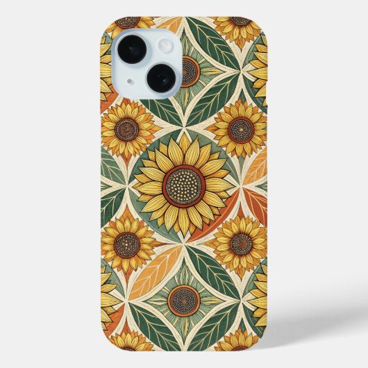 ひまわりと葉の模様 | 自然にインスパイアされたキルト Case-Mate iPhoneケース (裏面)