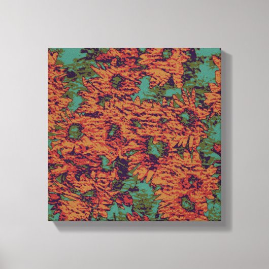 ひまわりと葉の迷彩模様 キャンバスプリント (正面)