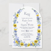 ひまわりと薄青のバラの庭のウェディングアーチ 招待状 (正面)