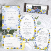 ひまわりと薄青のバラの庭のウェディングアーチ 招待状