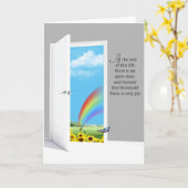 ひまわりと虹のある開いたドア カード (黄色い花)