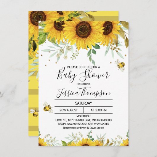 ひまわりと蜂のベビーシャワー招待状 招待状 (正面/裏面)