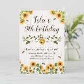 ひまわりと蜂の誕生日招待状 招待状 (スタンド正面)