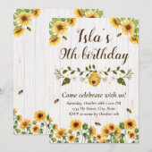 ひまわりと蜂の誕生日招待状 招待状 (正面/裏面)