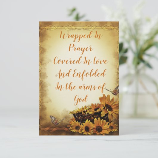 ひまわりと蝶のフラットグリーティングカードメッセージ カード (スタンド正面)