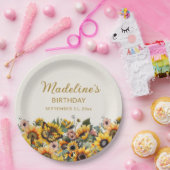 ひまわりと蝶の女性の誕生日 ペーパープレート (パーティー)