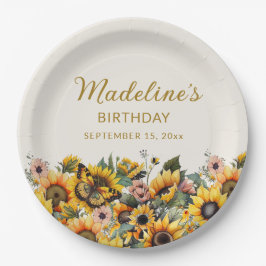 ひまわりと蝶の女性の誕生日 ペーパープレート