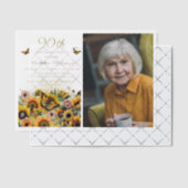 ひまわりと蝶の女性の90歳の誕生日 ベラム紙招待状 (オフセット (招待状))