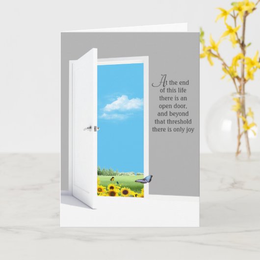 ひまわりと蝶の開いたドア カード (黄色い花)