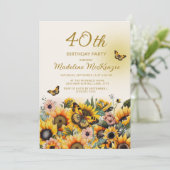 ひまわりと蝶の40歳の誕生日パーティー 招待状 (スタンド正面)