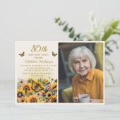 ひまわりと蝶の80歳の誕生日パーティーの写真 招待状 (スタンド正面)