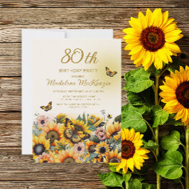ひまわりと蝶の80歳の誕生日パーティー 招待状