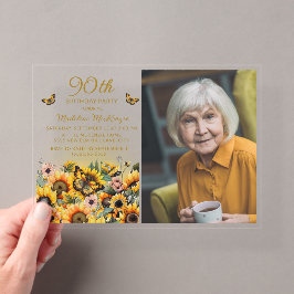 ひまわりと蝶の90歳の誕生日パーティーの写真 アクリル招待状