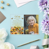 ひまわりと蝶の90歳の誕生日パーティーの写真 アクリル招待状 (インサイチュ (ウェディング))