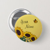 ひまわりと蝶の 缶バッジ (正面&裏面)