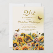 ひまわりと蝶 女性の21歳誕生日パーティー 招待状 (正面)