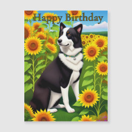 ひまわりと誕生日の犬