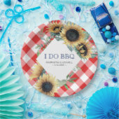 ひまわりと赤いタータン柄のアイ・ドゥ・BBQ ペーパープレート (パーティー)